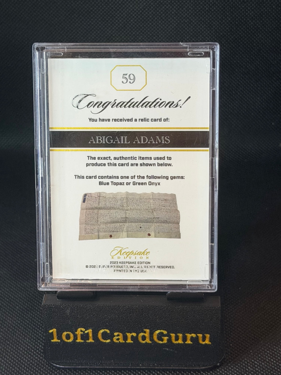 2023 Keepsake Edition Abigail Adams Document & Gem Relic #59 43/50 back