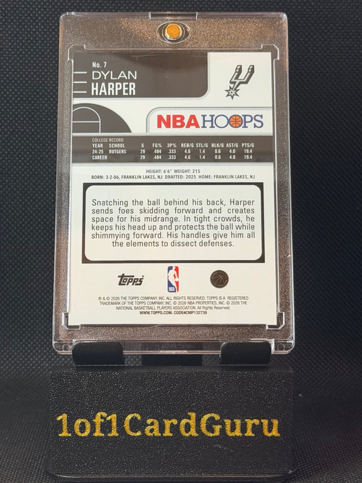 2025-26 NBA Hoops Dylan Harper RC #7 Rainbow Foil