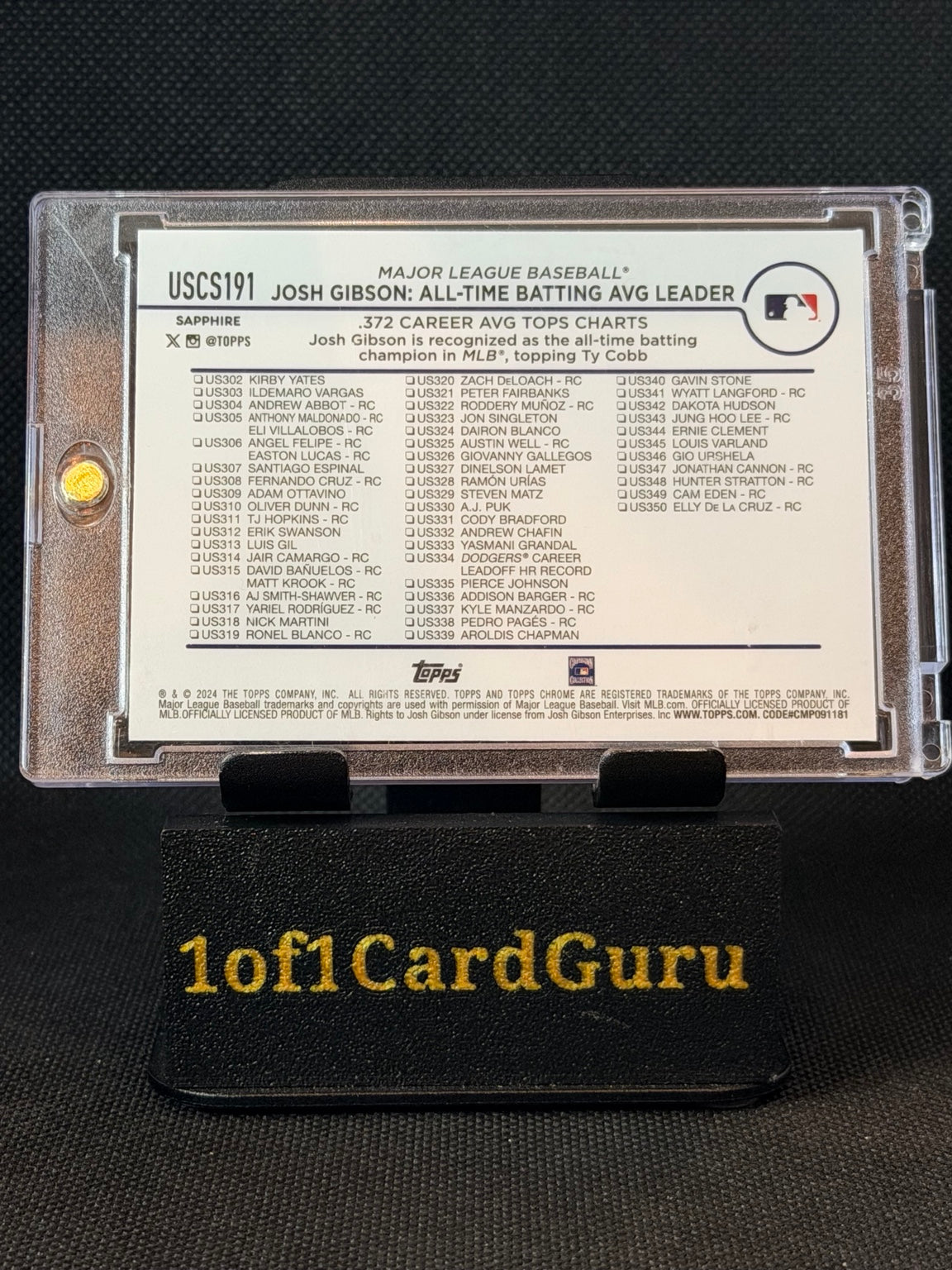 2024 Topps Chrome Update Sapphire Josh Gibson All-Time Batting Average Leader #USC191 — back