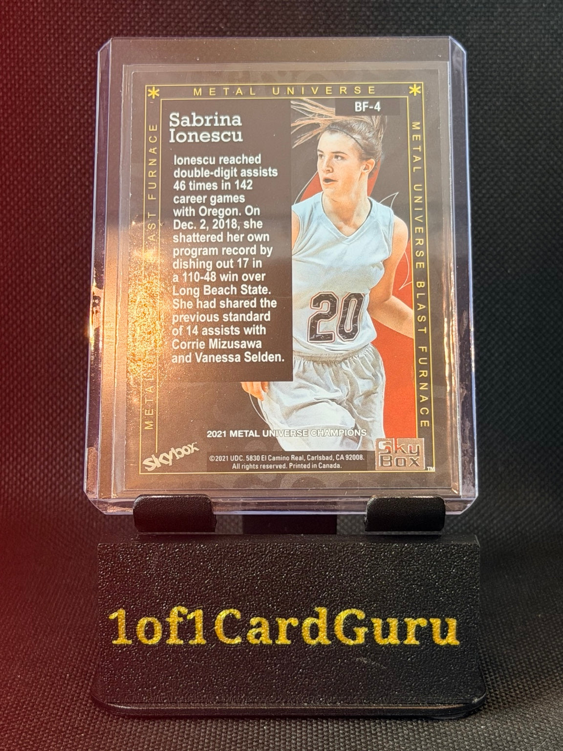 2021 SkyBox Metal Universe Champions Sabrina Ionescu Blast Furnace #BF-4 — back