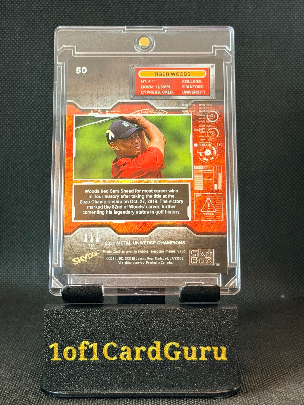 2021 SkyBox Metal Universe Champions Tiger Woods #50 Copper — back