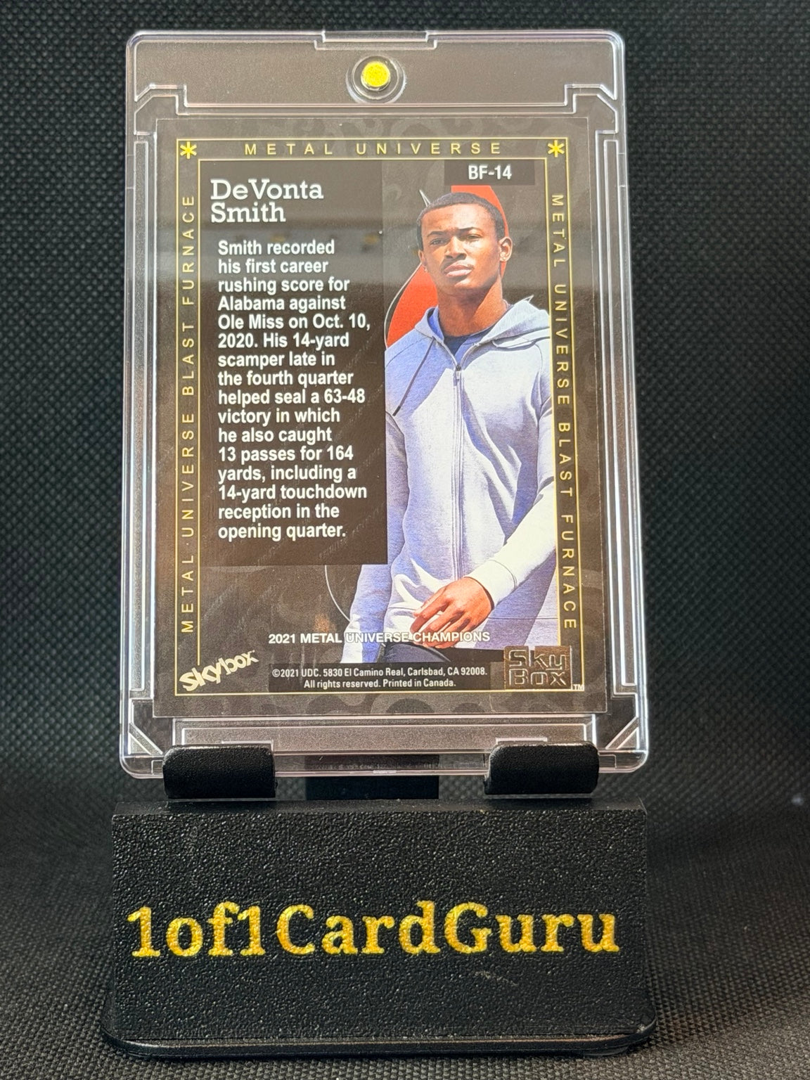 2021 SkyBox Metal Universe Champions DeVonta Smith Blast Furnace #BF-14 — back