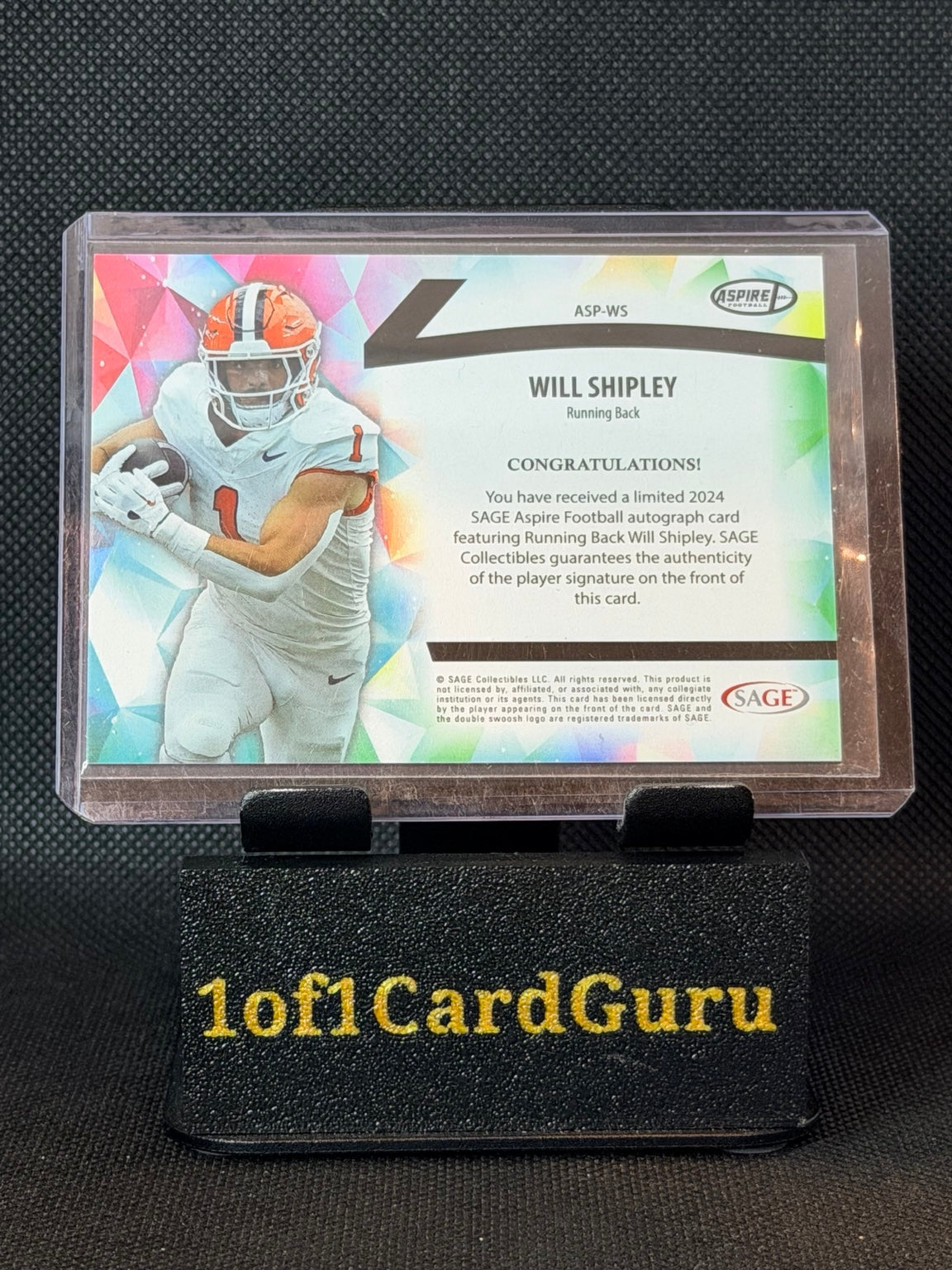 2024 SAGE Aspire Will Shipley Rookie Autograph #ASP-WS — back