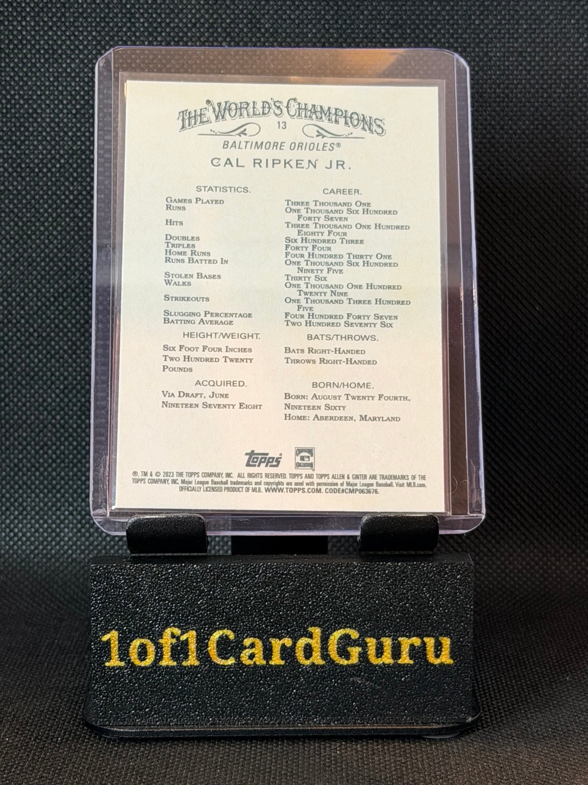 2023 Topps Allen & Ginter Cal Ripken Jr. #13 — back