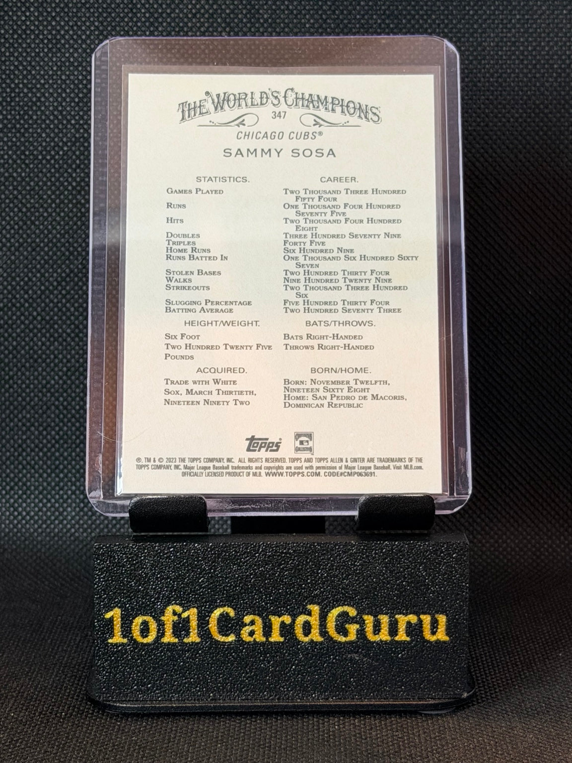 2023 Topps Allen & Ginter Sammy Sosa #347 SP — back