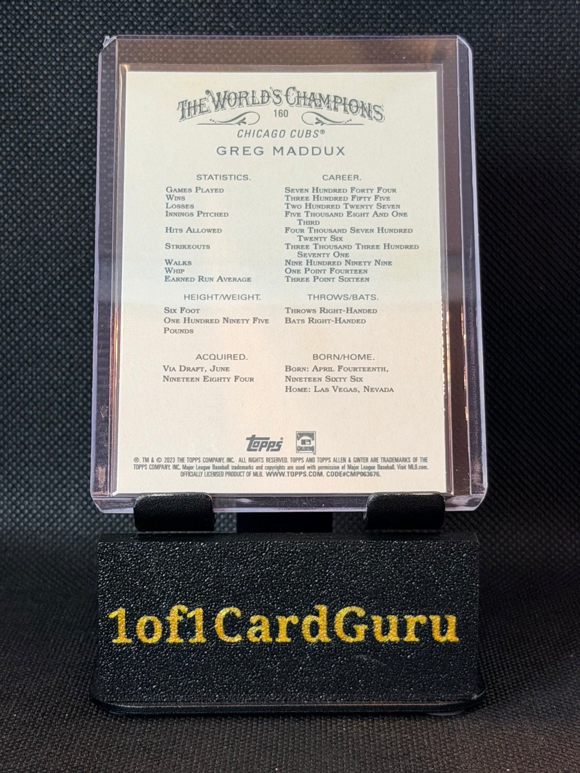 2023 Topps Allen & Ginter Greg Maddux #160 — back