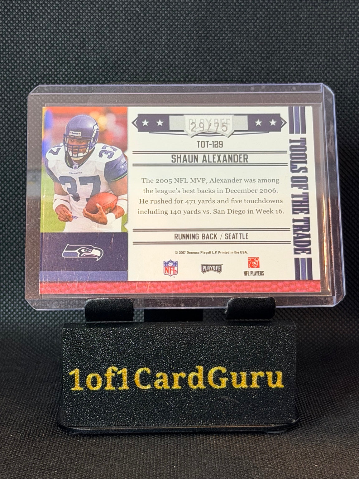 2007 Playoff Absolute Tools of the Trade Shaun Alexander #TOT-129 Blue 29/75 — back
