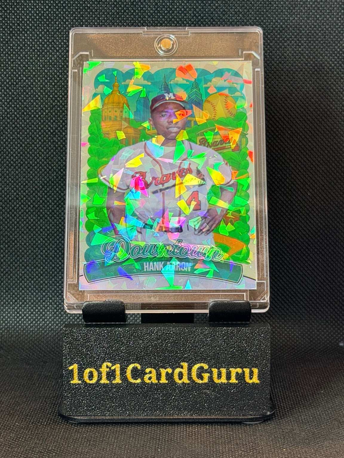 Hank Aaron Downtown-Style Holographic Custom Art Card — 918 Customs — front