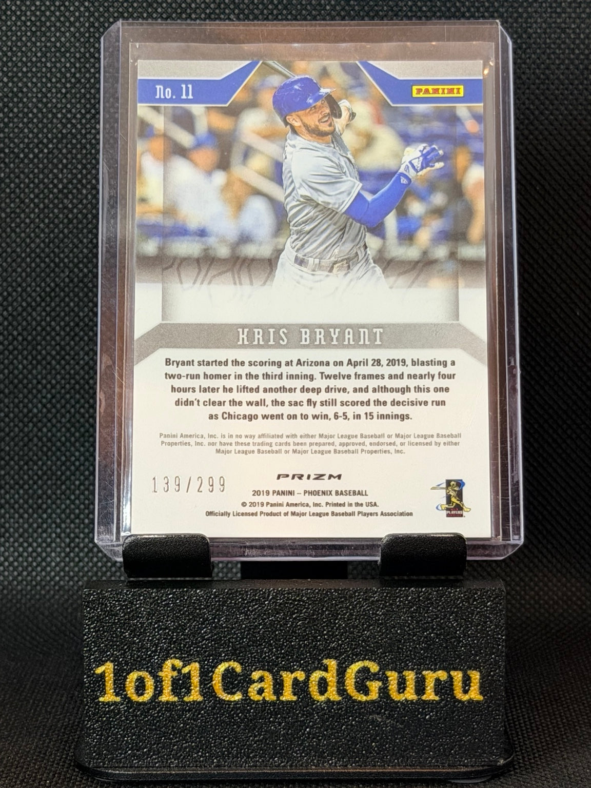 2019 Panini Chronicles Phoenix Kris Bryant #11 Hyper Prizm 139/299 — back