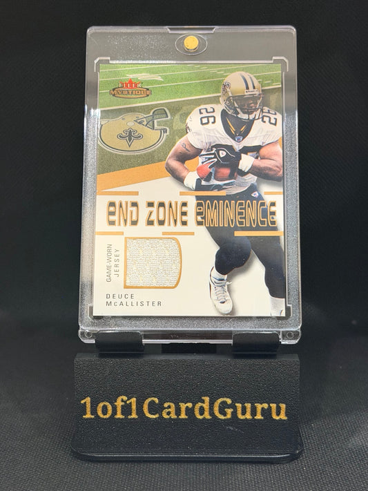 2003 Fleer Mystique Deuce McAllister End Zone Eminence Game-Worn Jersey 034/100 front