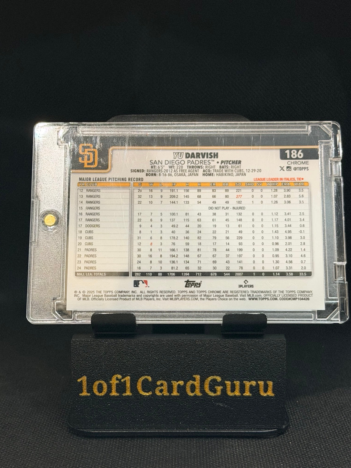 2025 Topps Chrome Yu Darvish #186 back