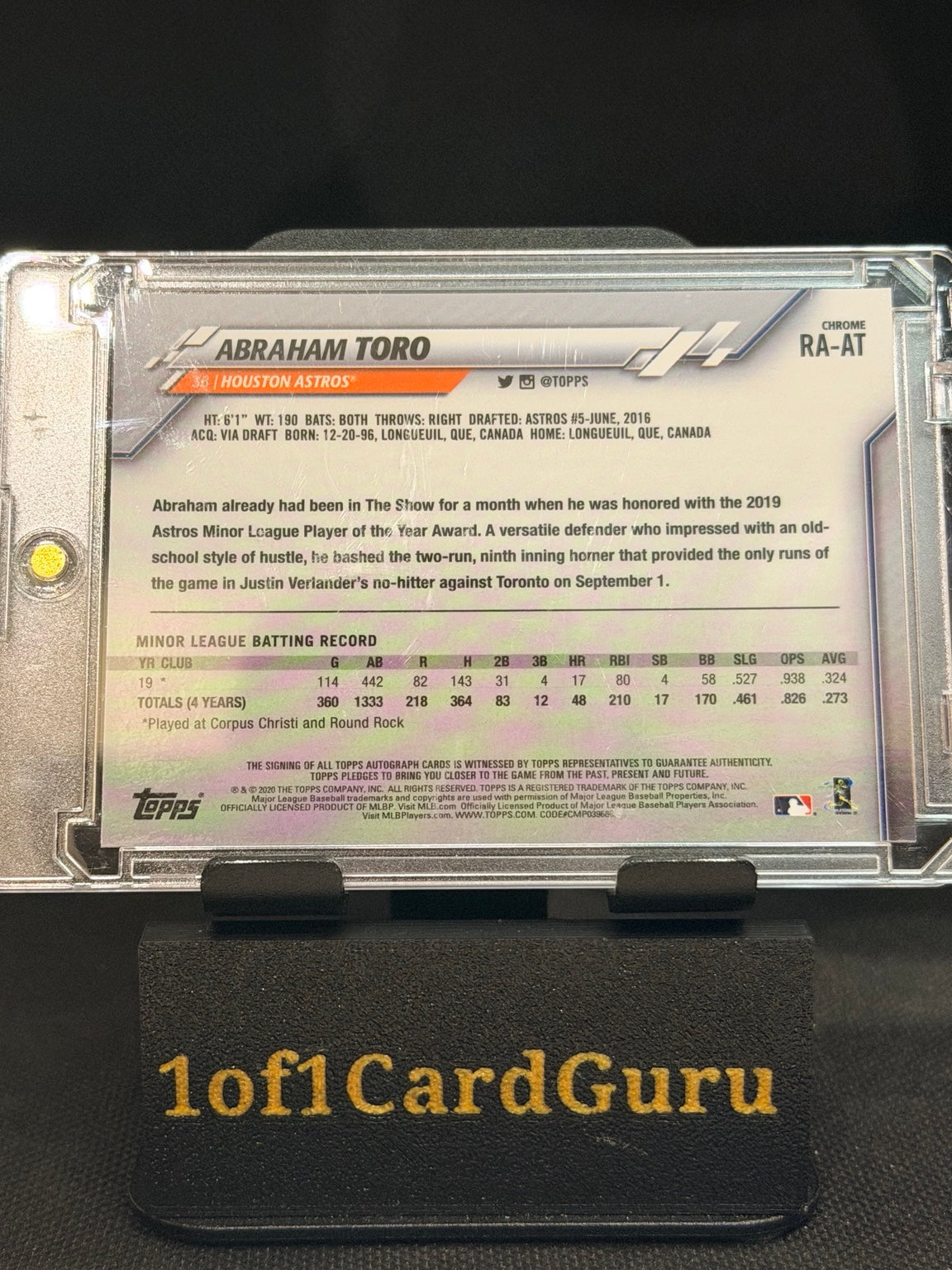 2020 Topps Chrome Abraham Toro Rookie Autograph #RA-AT back
