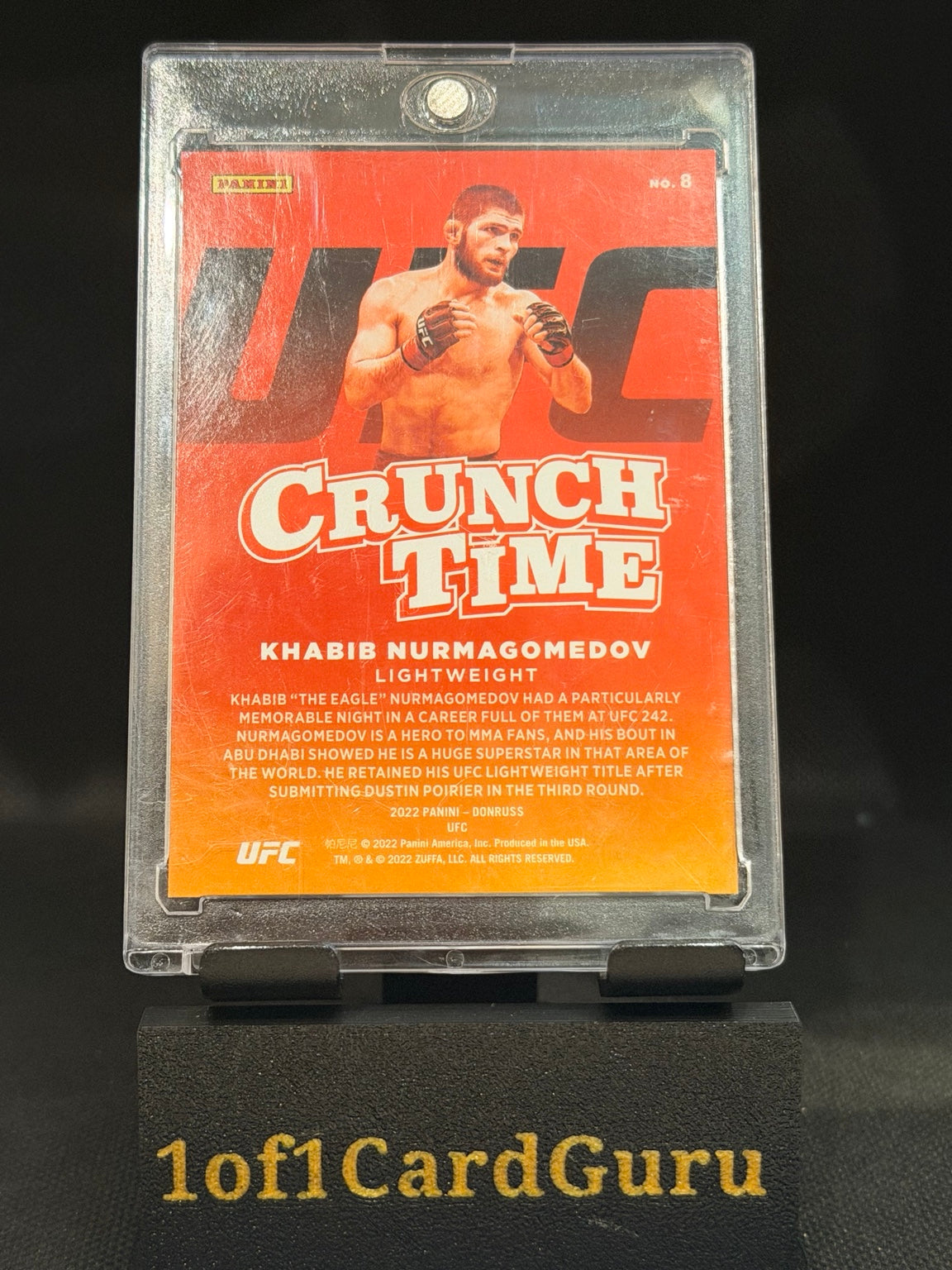 2022 Donruss UFC Khabib Nurmagomedov Crunch Time Holo Purple Laser #8 – 95/99 back