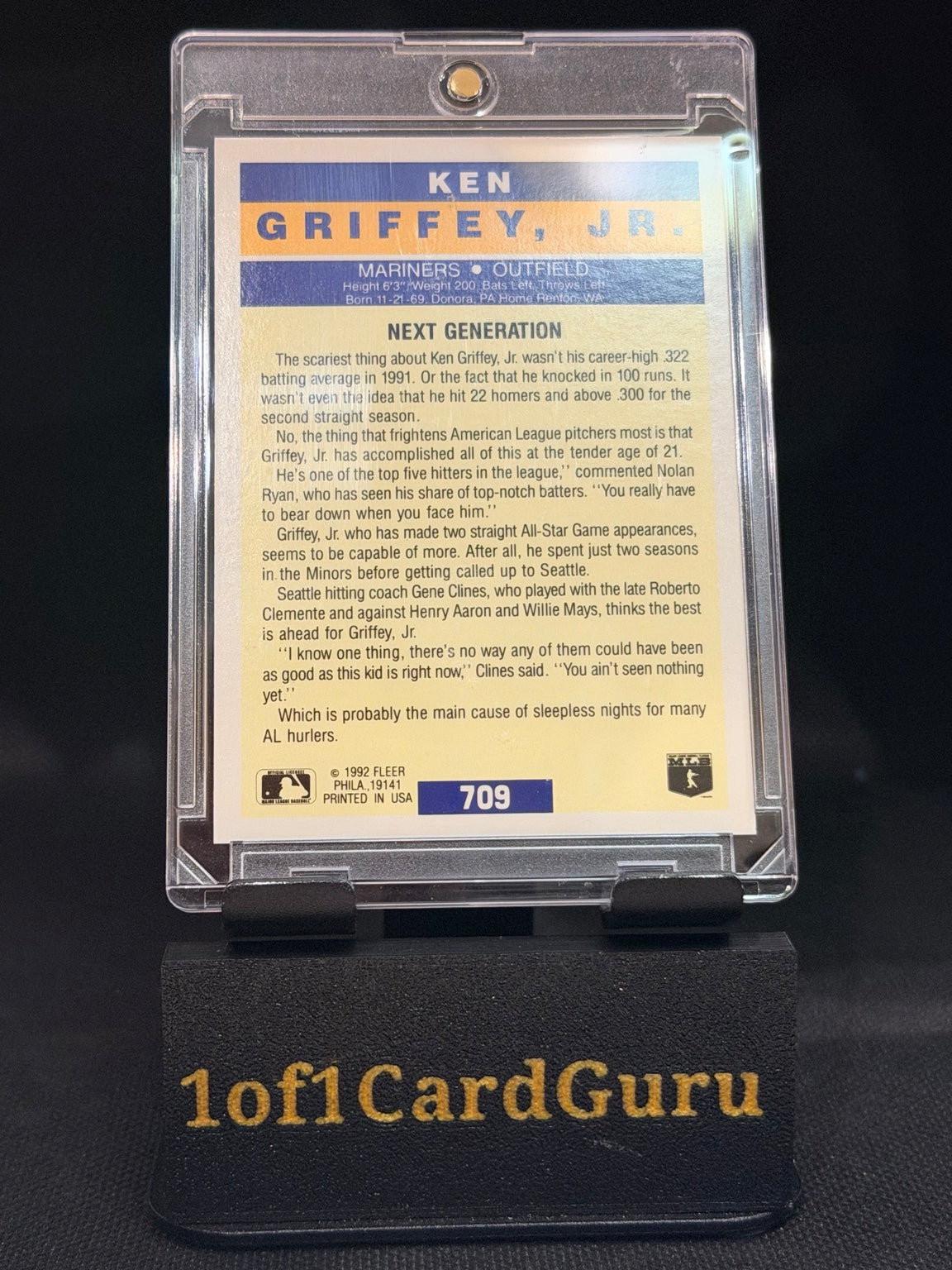 1992 Fleer Ken Griffey Jr. Pro-Visions #709 back
