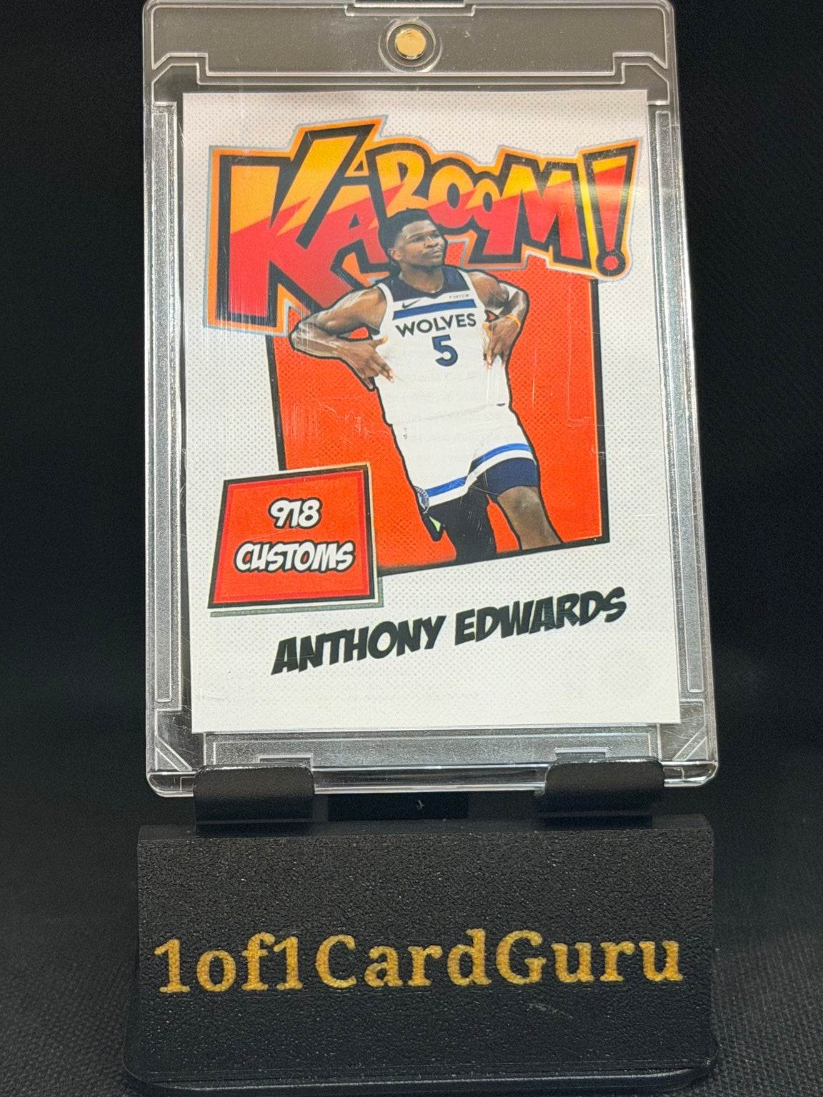 Anthony Edwards Kaboom-Style Cracked Ice Holographic Custom Card – 918 Customs – back