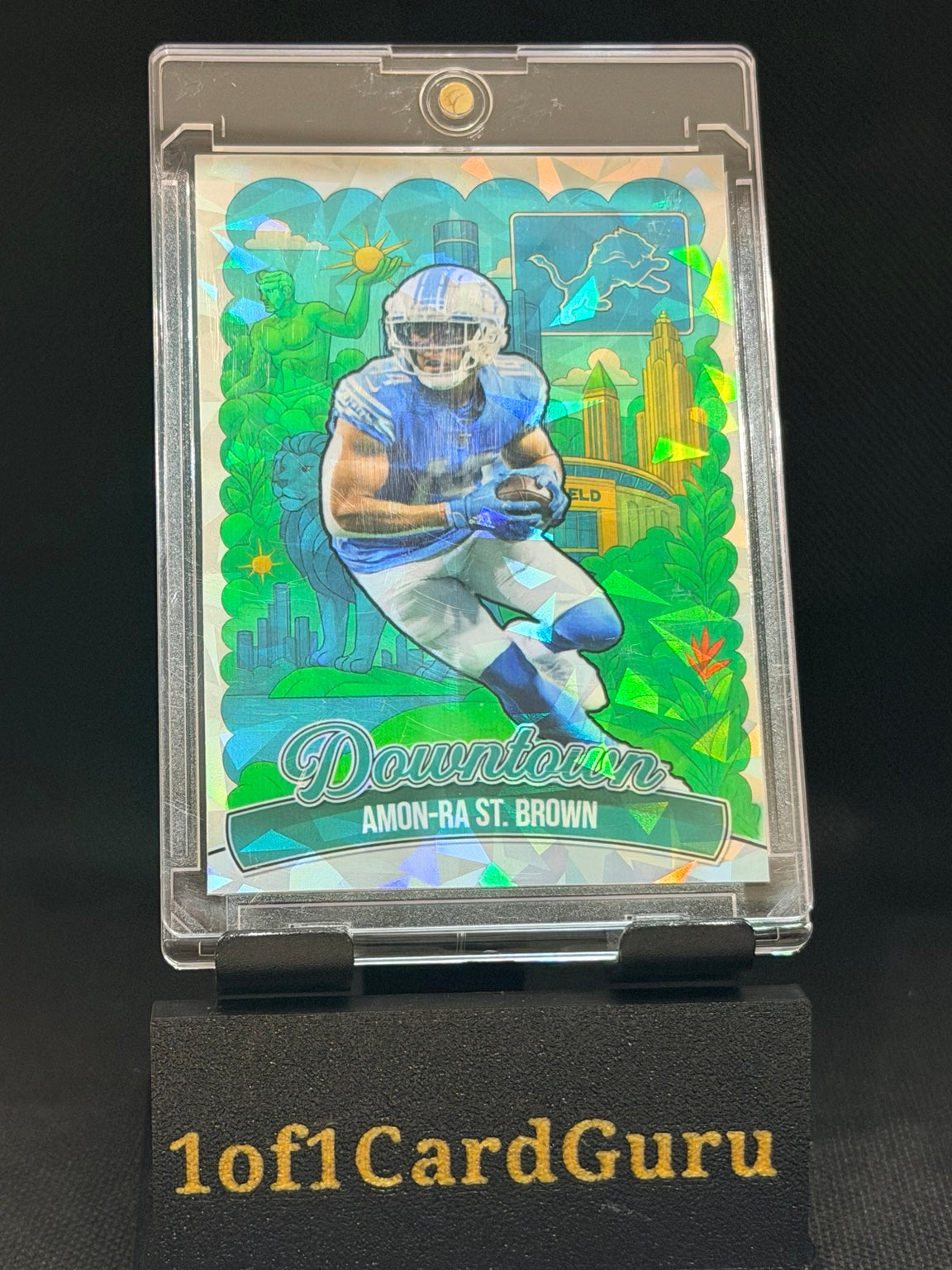 Amon-Ra St. Brown Downtown-Style Cracked Ice Holographic Custom Card – 918 Customs – front