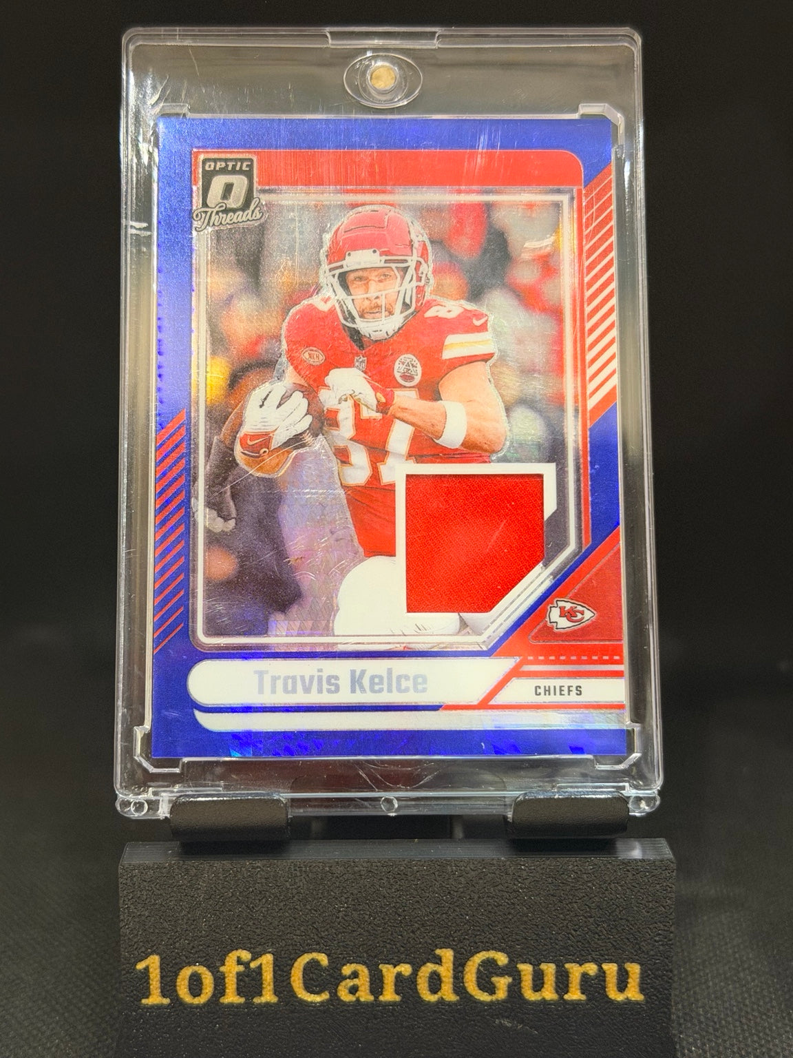 2024 Panini Donruss Optic Travis Kelce Threads Blue Hyper Memorabilia #DTB-TKE — front