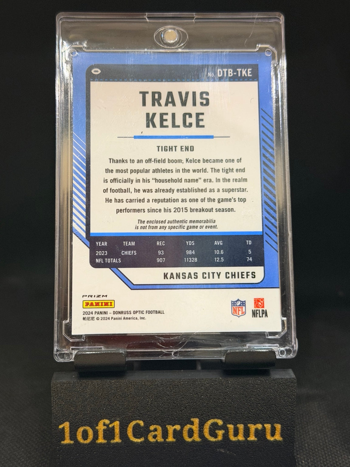 2024 Panini Donruss Optic Travis Kelce Threads Blue Hyper Memorabilia #DTB-TKE — back