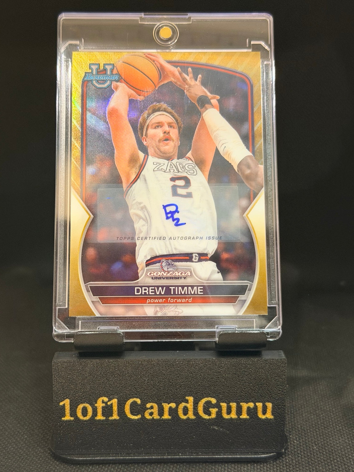 2022–23 Bowman University Chrome Drew Timme Gold Refractor Autograph #61 – 37/50 — front