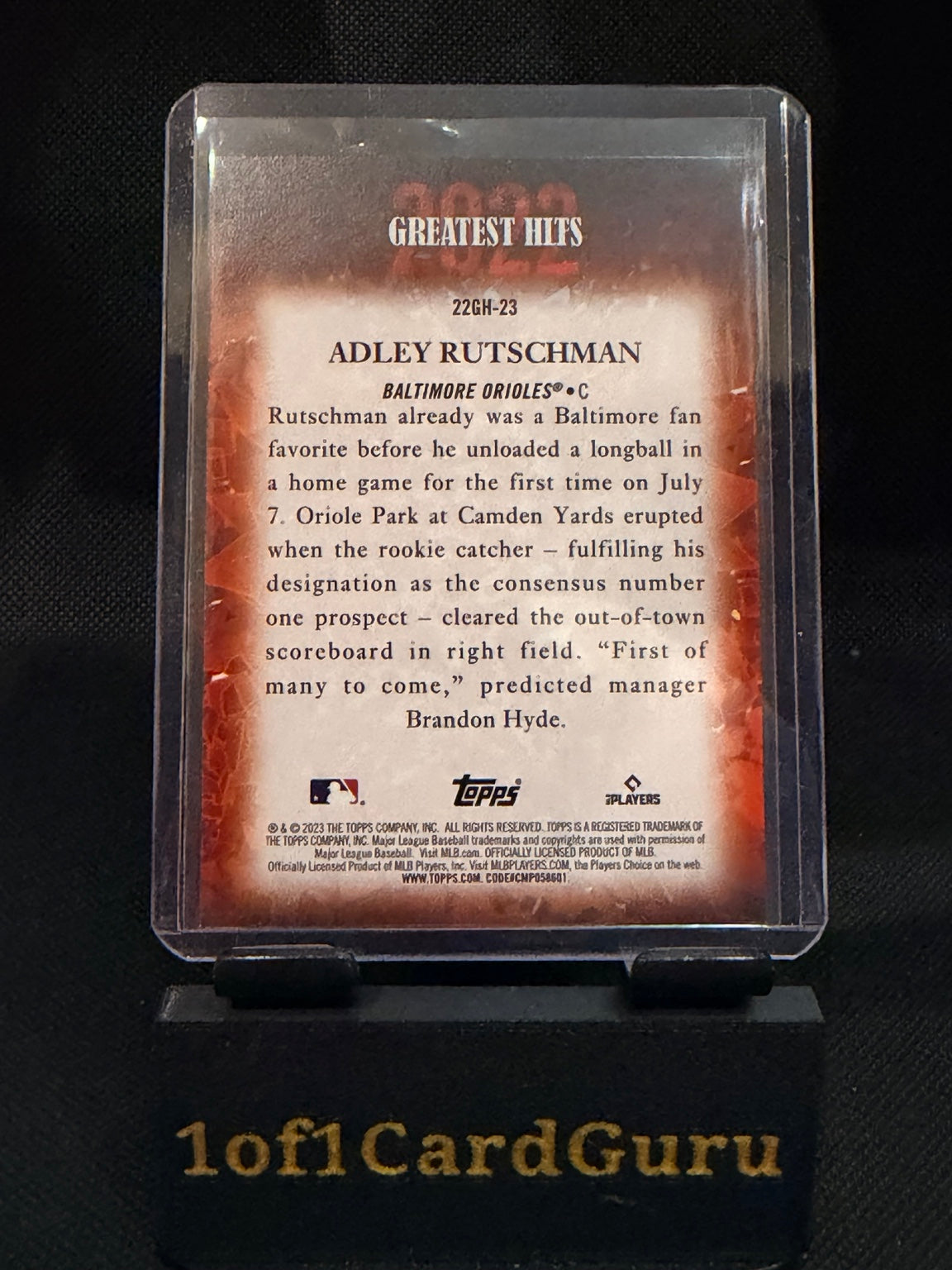 2023 Topps Adley Rutschman RC – 2022 Greatest Hits #22GH-23 — back