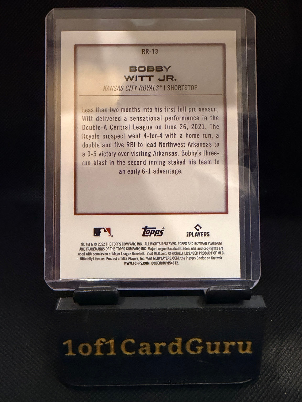 2022 Bowman Platinum Bobby Witt Jr. Renowned Rookies #RR-13 — back