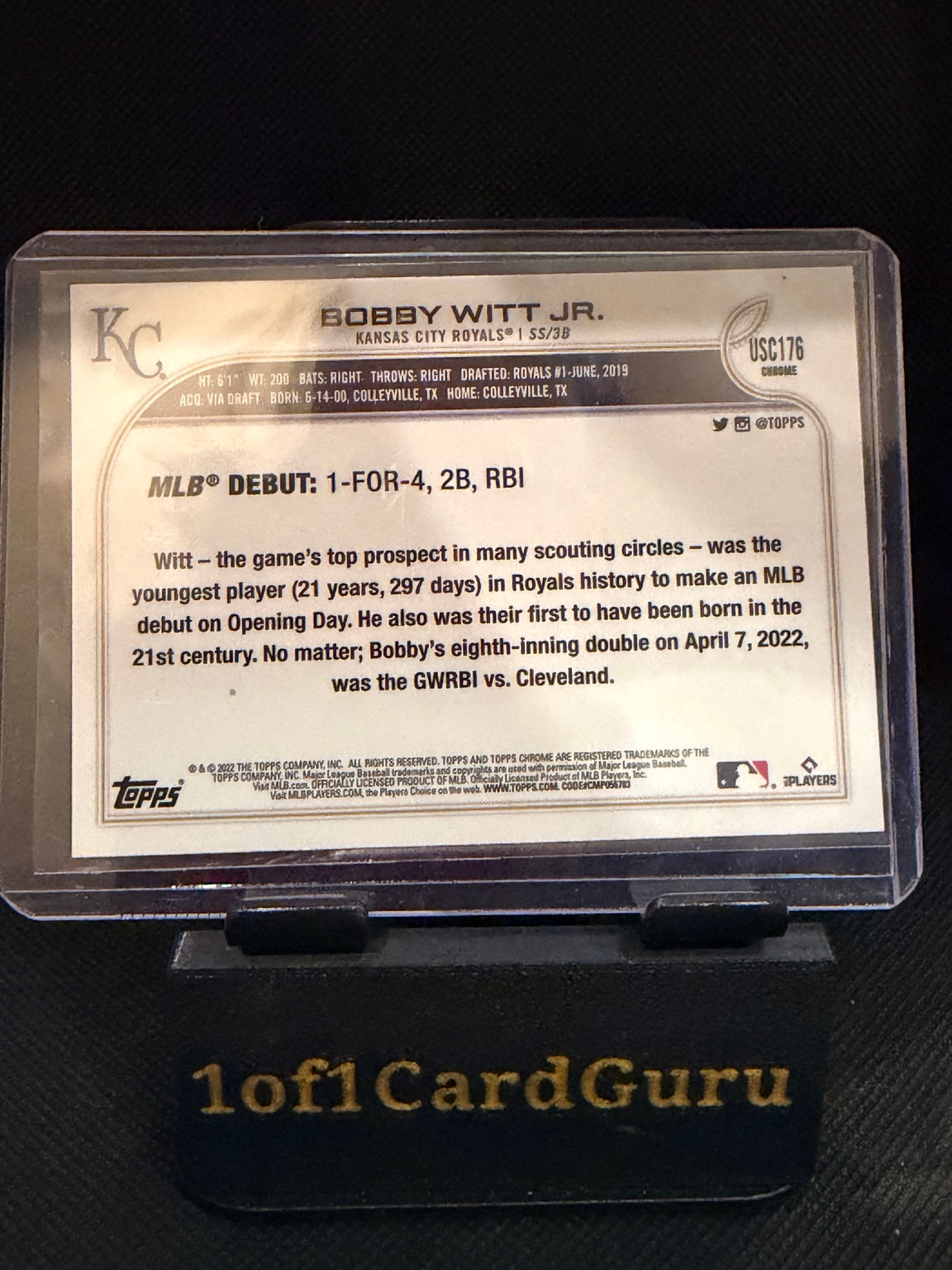 2022 Topps Chrome Update Bobby Witt Jr. Rookie Debut #USC176 — back