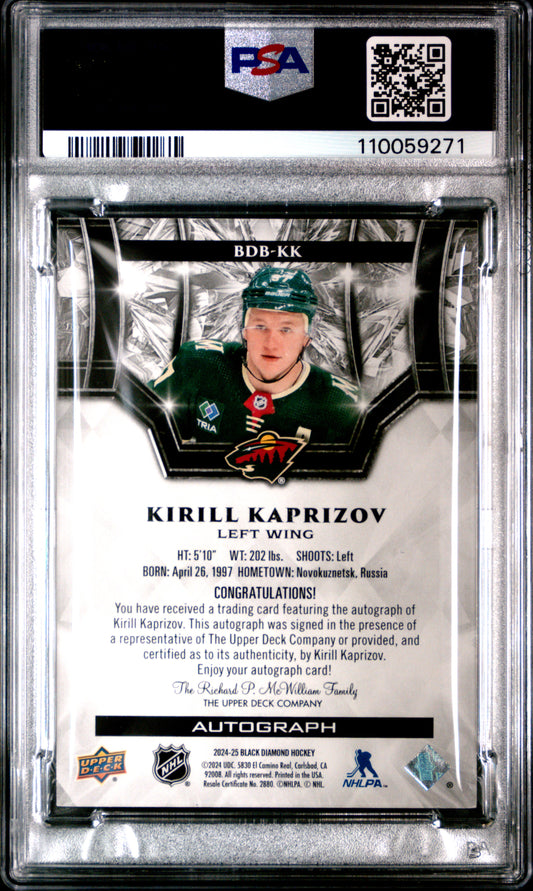 2024 Upper Deck Black Diamond Kirill Kaprizov #BDBKK Auto Low Pop 02/10 Auto 9