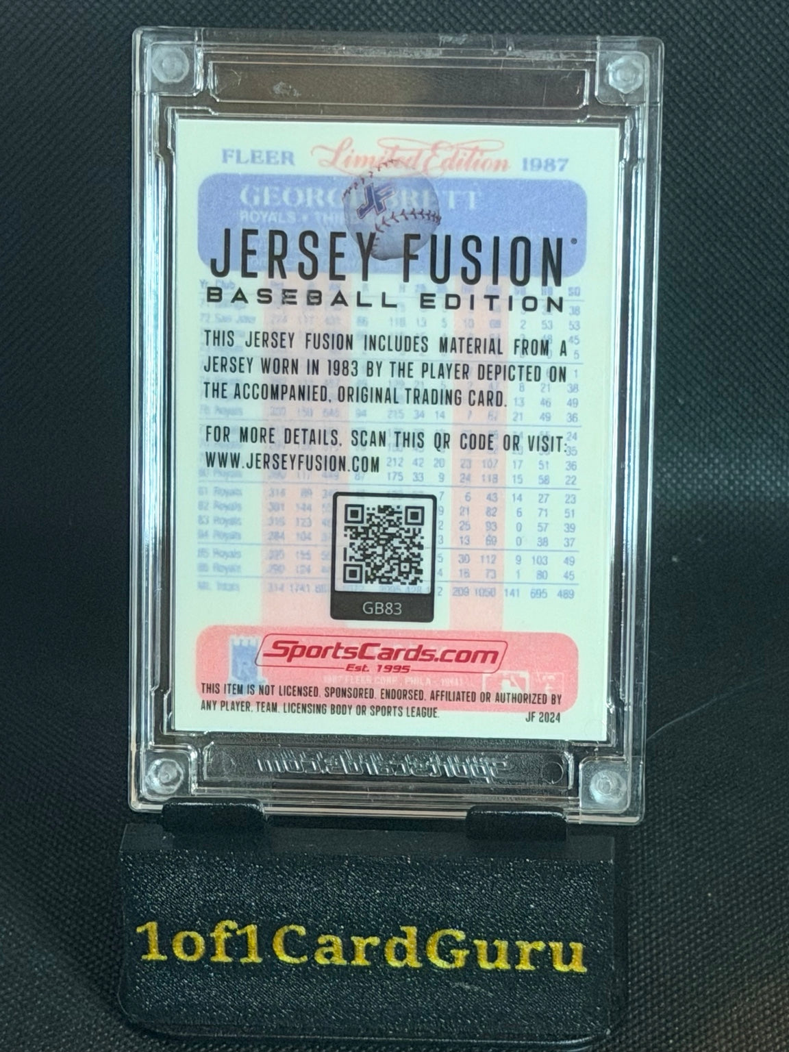 Jersey Fusion George Brett 1983 Game-Used Swatch on 1987 Fleer Limited Edition back