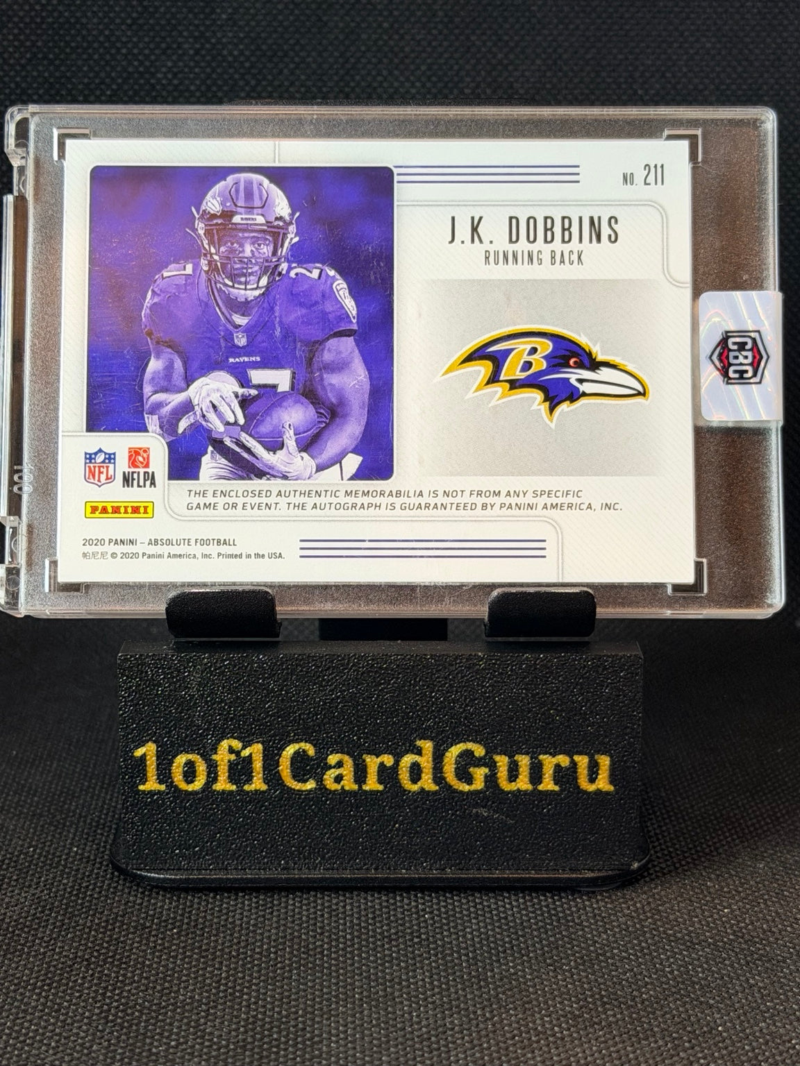 2020 Panini Absolute J.K. Dobbins Rookie Premiere Quad Materials Auto 10/50 #211 — back