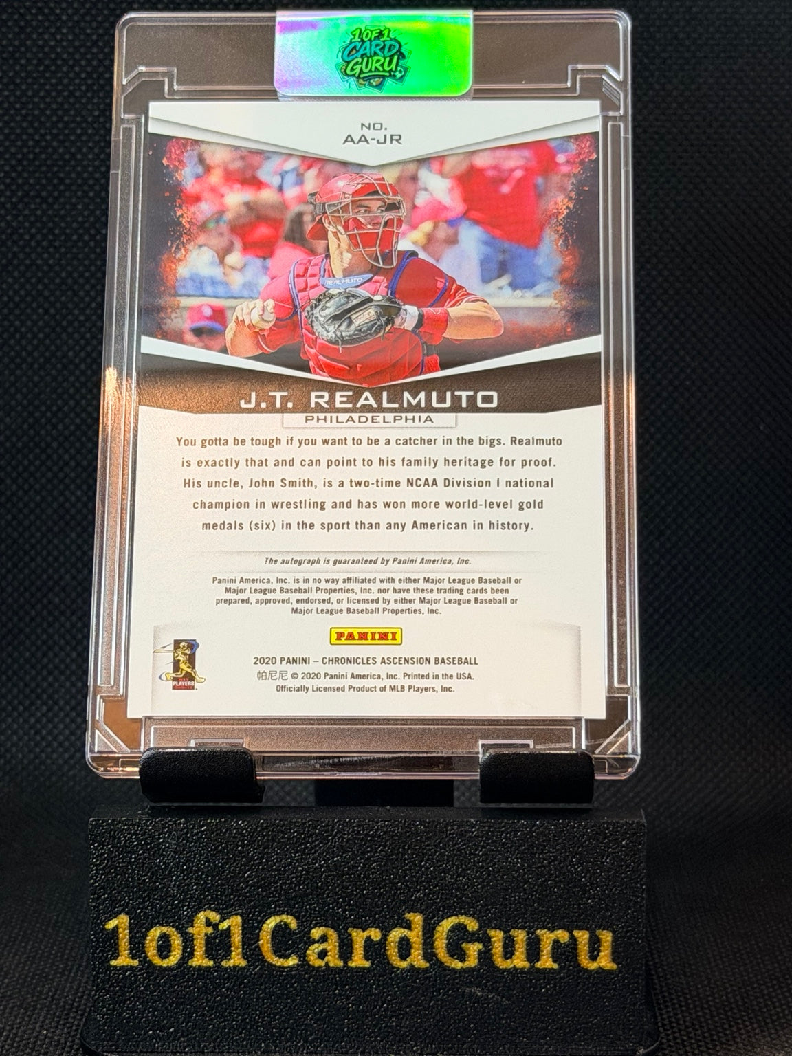 2020 Panini Chronicles Ascension J.T. Realmuto Gold Autograph /75 #AA-JR — back