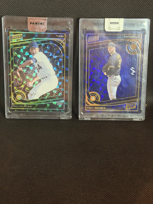 Fronts of Nolan Ryan and Paul Skenes Panini VIP Diamond Gems one of one cards