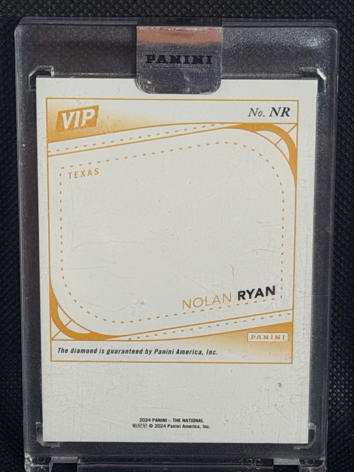 Nolan Ryan card back with Panini diamond guarantee