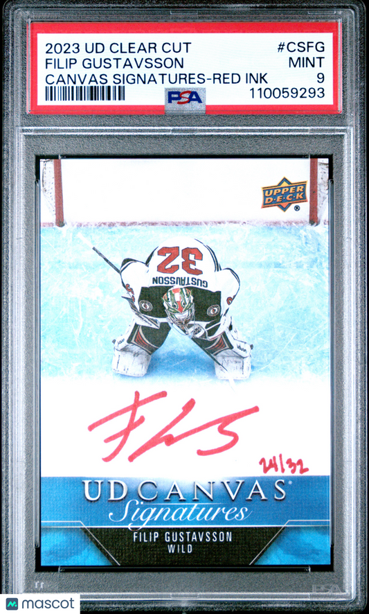 2023 Upper Deck Clear Cut Canvas Signatures Filip Gustavsson #CSFG Red Ink PSA 9