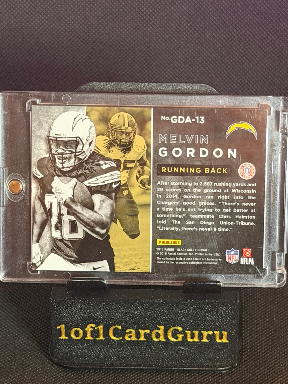2015 Panini Black Gold Golden Days Melvin Gordon #GDA-13 Gold /49 RC back
