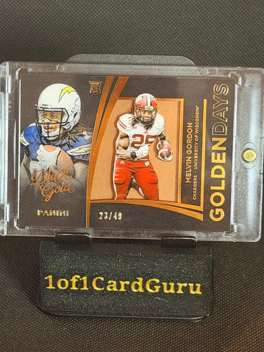 2015 Panini Black Gold Golden Days Melvin Gordon #GDA-13 Gold /49 RC front