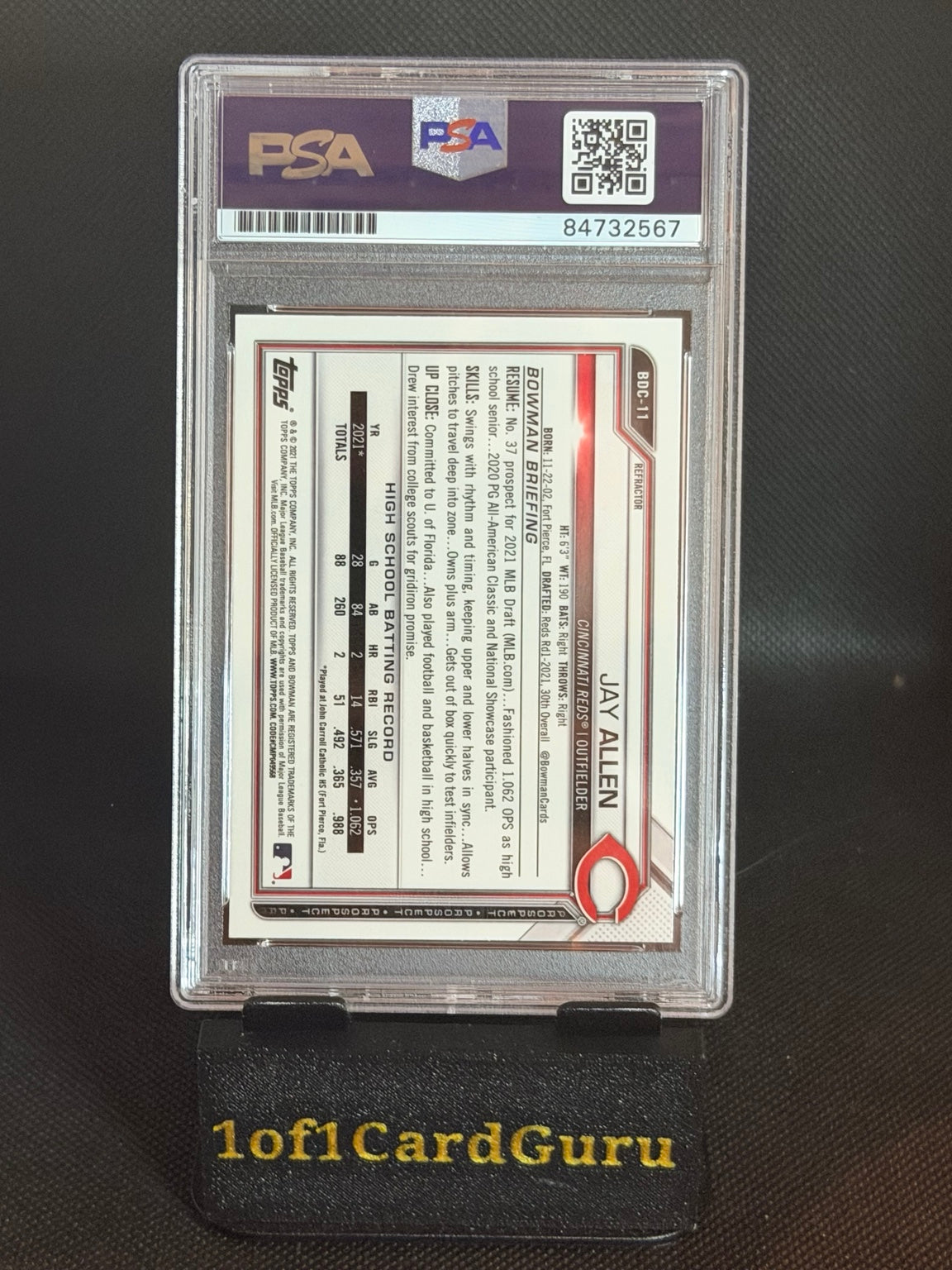 2021 Bowman Draft Chrome Jay Allen 1st #BDC-11 PSA/DNA Authentic Auto back