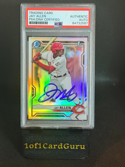 2021 Bowman Draft Chrome Jay Allen 1st #BDC-11 PSA/DNA Authentic Auto front