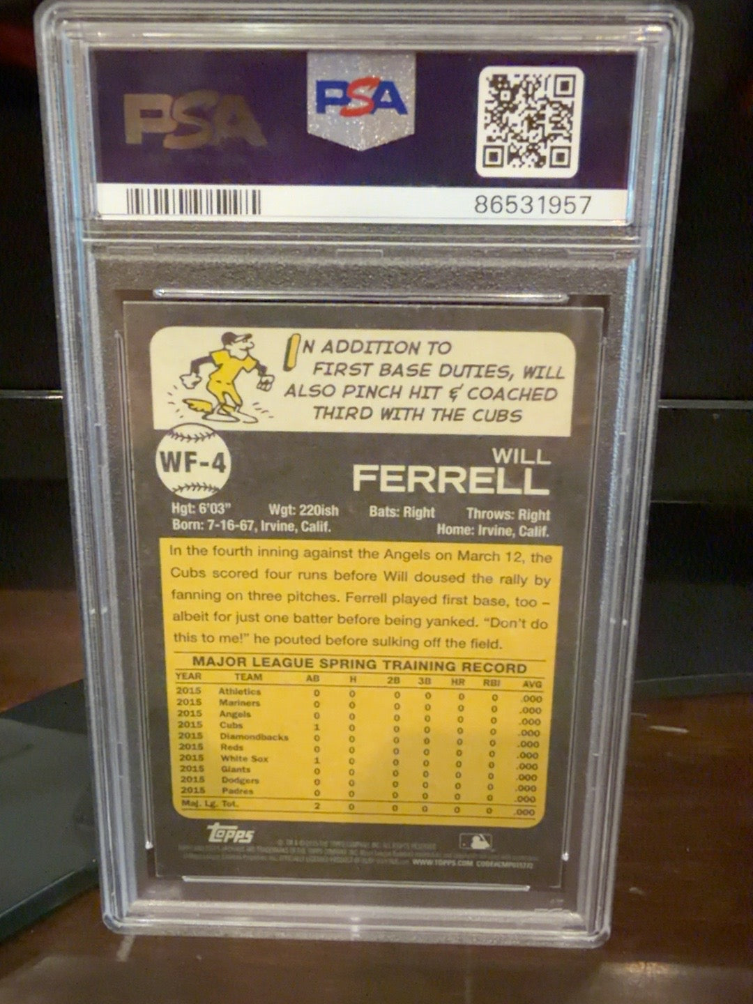 2015 Topps Archives Will Ferrell Cubs #WF-4 PSA 8 back